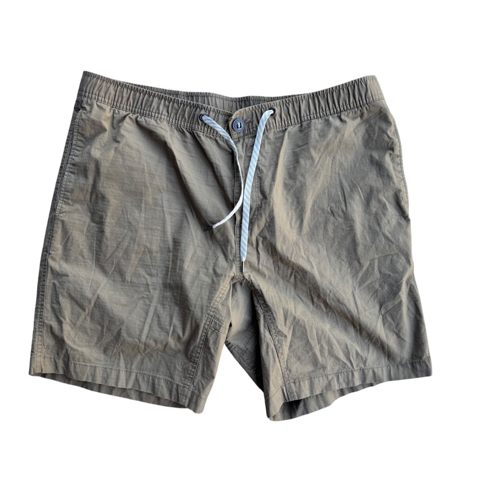 Vuori‎ Mens Ripstop Shorts Khaki Brown Elastic Waist Multi Pocket Outdoor Size L